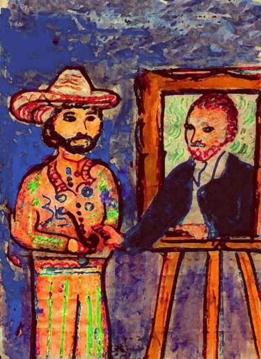 Картина под названием "avec Van Gogh" - Grégoire Koboyan (Cricorps), Подлинное произведение искусства, Акварель