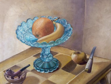 Painting titled "Coupe bleue et frui…" by Grégoire Koboyan (Cricorps), Original Artwork, Oil