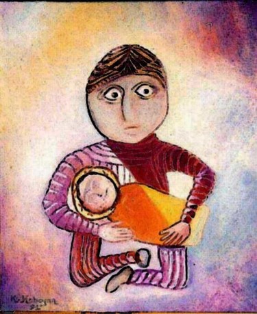 Painting titled "Mère et son enfant" by Grégoire Koboyan (Cricorps), Original Artwork