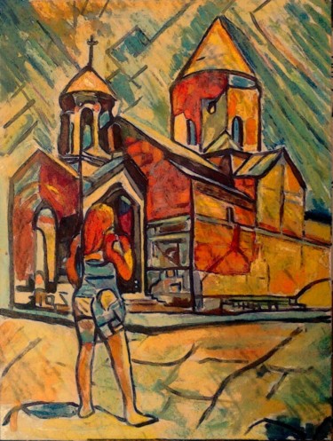 Peinture intitulée "Gayané à Etchmiadzin" par Grégoire Koboyan (Cricorps), Œuvre d'art originale, Huile