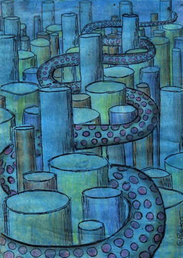 Dibujo titulada "serpent bleu" por Grégoire Koboyan (Cricorps), Obra de arte original, Lápiz