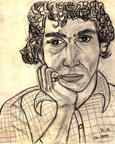 Dessin intitulée "auto-portrait 1975" par Grégoire Koboyan (Cricorps), Œuvre d'art originale, Conté