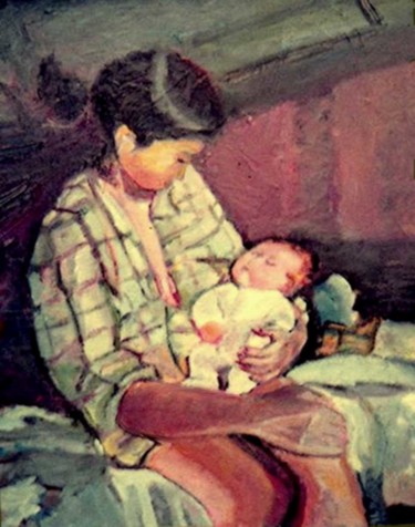 Painting titled "Marie et Oskian 1987" by Grégoire Koboyan (Cricorps), Original Artwork, Oil