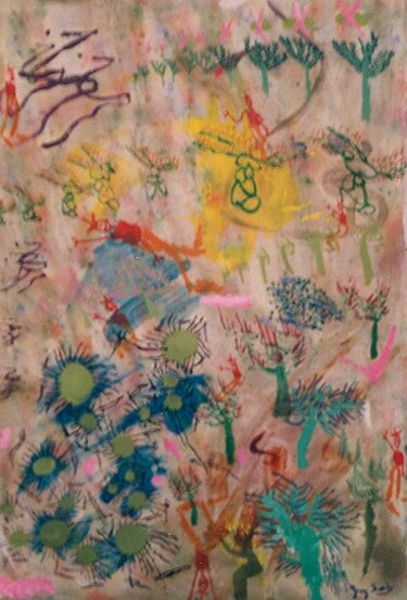 Pintura intitulada "Fleurs vertes" por Grégoire Koutsandréou, Obras de arte originais, Acrílico