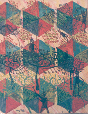 Painting titled "Szäp  et cubes" by Grégoire Koutsandréou, Original Artwork, Acrylic