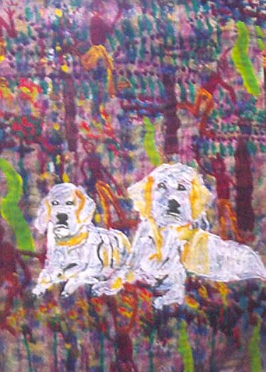 Malerei mit dem Titel "Deux chiens" von Grégoire Koutsandréou, Original-Kunstwerk, Acryl