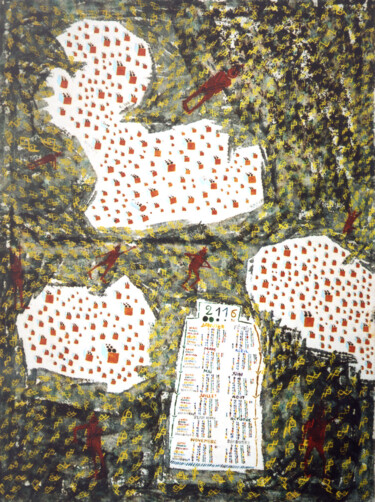 Malerei mit dem Titel "Calendrier 2116" von Grégoire Koutsandréou, Original-Kunstwerk, Acryl