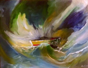 Painting titled "Stormy Ocean" by Gregory Anoufriev, Original Artwork, Oil
