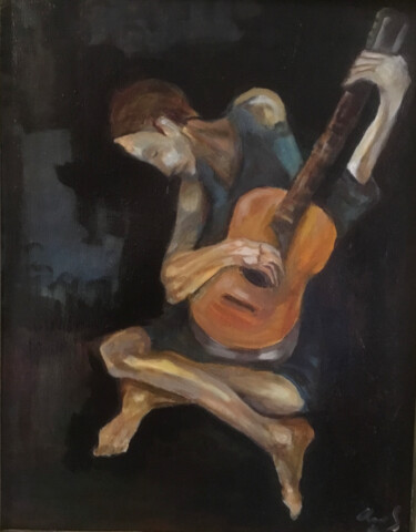 Schilderij getiteld "Guitar player" door Gregory Anoufriev, Origineel Kunstwerk, Olie