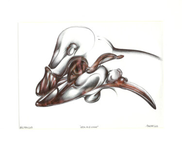 Desenho intitulada "" LEDA et le Cygne…" por Grégory Dreyfus, Obras de arte originais, Canetac de aerossol Montado em Outro…