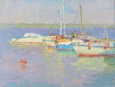 Painting titled "Morning. Yachts" by Gregory Gamaley, Original Artwork, Oil