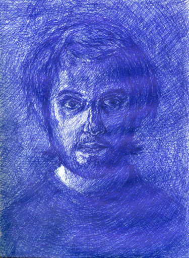 Drawing titled "Autoportrait 2007" by Grégory Geng, Original Artwork, Ballpoint pen