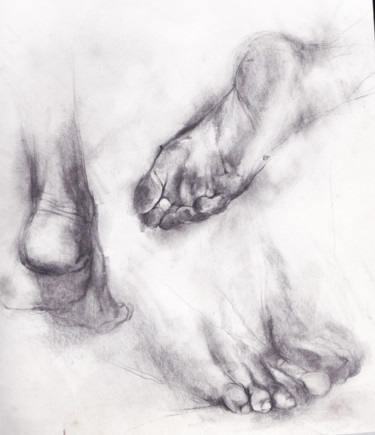 Desenho intitulada "pieds" por Grégory Geng, Obras de arte originais, Lápis