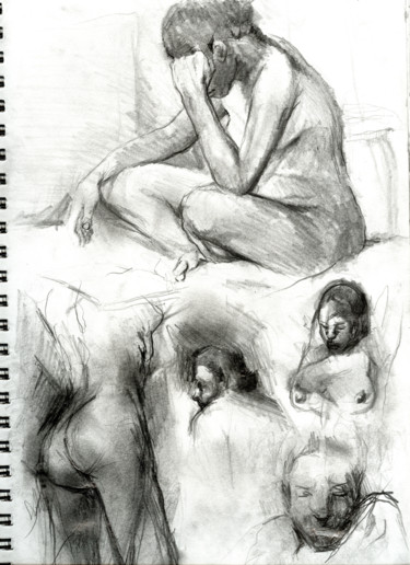 Drawing titled "Etudes nu" by Grégory Geng, Original Artwork, Pencil