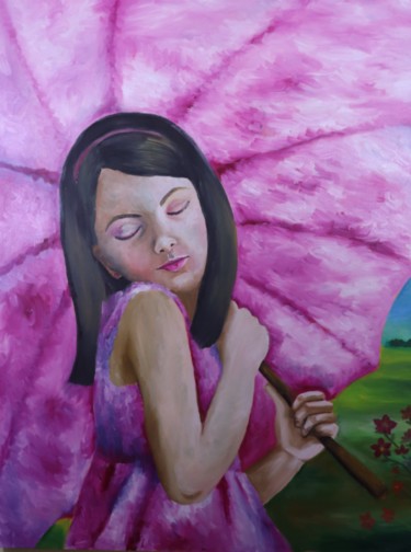 Pintura intitulada "Menina lilás" por Greice Pozzatto, Obras de arte originais, Óleo