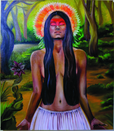 Painting titled "Índia Anahí" by Greice Pozzatto, Original Artwork, Oil