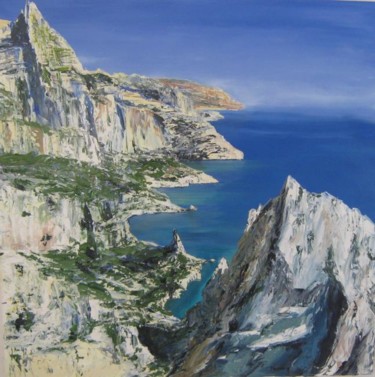 Painting titled "Calanque de Sugiton" by Valérie Gremmo, Original Artwork, Oil