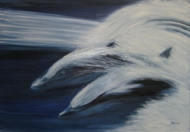 Peinture intitulée "Les dauphins" par Valérie Gremmo, Œuvre d'art originale, Huile