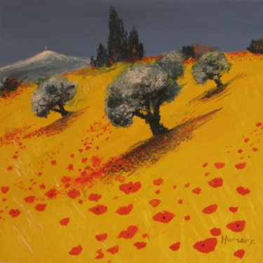 Painting titled "La Provence jaune" by Valérie Gremmo, Original Artwork, Oil