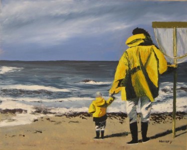 Peinture intitulée "Père et fils à la p…" par Valérie Gremmo, Œuvre d'art originale, Huile