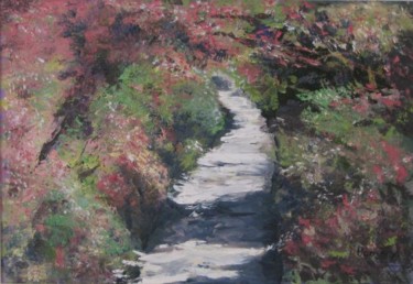 Painting titled "Un chemin au printe…" by Valérie Gremmo, Original Artwork, Oil