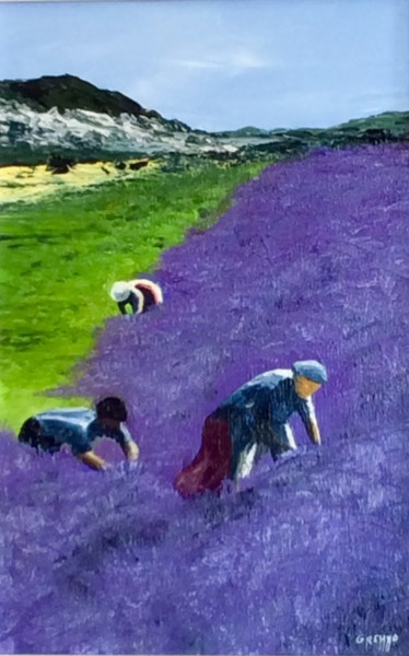 Peinture intitulée "Cueillette de lavan…" par Valérie Gremmo, Œuvre d'art originale, Huile