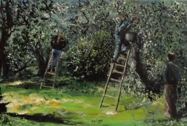Painting titled "Récolte des olives" by Valérie Gremmo, Original Artwork, Acrylic