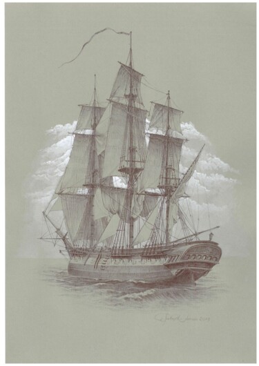 Рисунок под названием "Drawing of a sailin…" - Антон Гревцев, Подлинное произведение искусства, Шариковая ручка