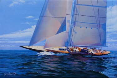 Картина под названием "Superyacht J-Class…" - Антон Гревцев, Подлинное произведение искусства, Масло