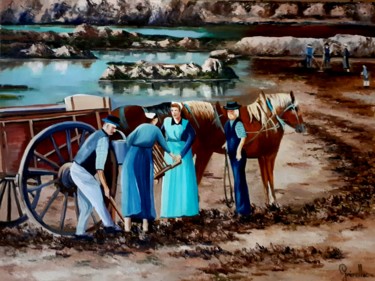 Pintura titulada "les goémoniers de c…" por Christian Grévellec, Obra de arte original, Oleo