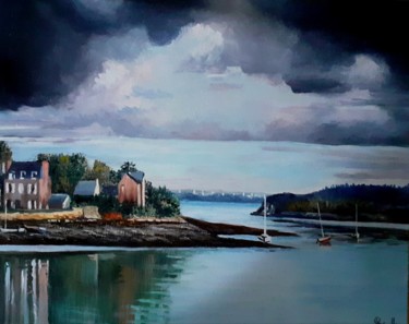 Painting titled "Bretagne Zone Heure…" by Christian Grévellec, Original Artwork, Oil