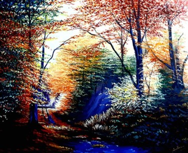 Malerei mit dem Titel "sous-bois" von Christian Grévellec, Original-Kunstwerk, Öl