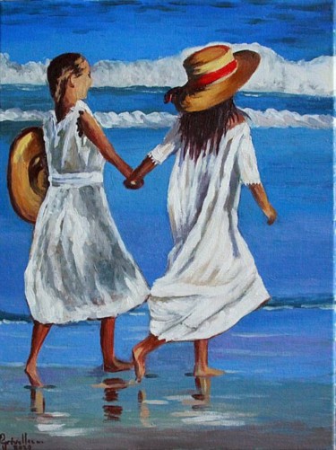 Peinture intitulée "les deux fillettes…" par Christian Grévellec, Œuvre d'art originale, Huile