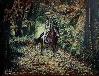 Painting titled "La cavalière" by Christian Grévellec, Original Artwork, Oil