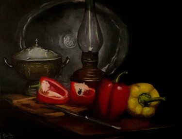 Peinture intitulée "les poivrons" par Christian Grévellec, Œuvre d'art originale, Huile
