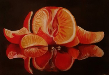 Painting titled "l'orange" by Christian Grévellec, Original Artwork, Oil