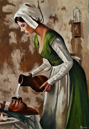 Painting titled "Dans la cuisine" by Christian Grévellec, Original Artwork, Oil