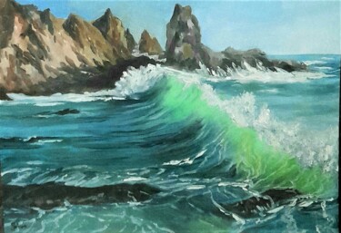 Peinture intitulée "La vague verte" par Christian Grévellec, Œuvre d'art originale, Huile