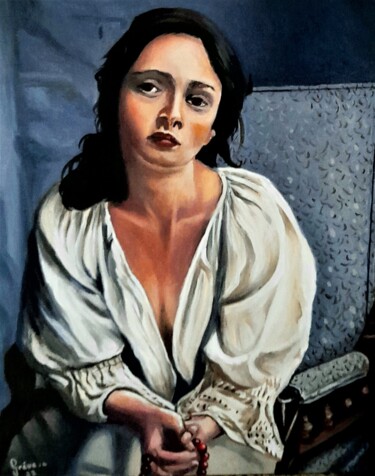 Painting titled "La femme au chemisi…" by Christian Grévellec, Original Artwork, Oil