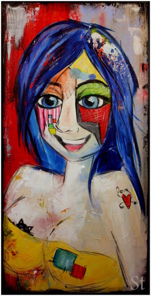 Painting titled "Happy Girl" by Gribouill'Art, Original Artwork, Acrylic
