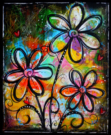 Painting titled "Flowers of Love" by Gribouill'Art, Original Artwork, Acrylic