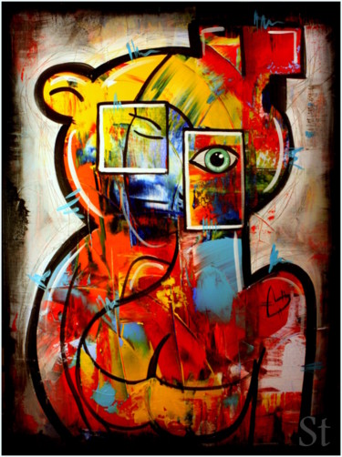 Peinture intitulée "Femm'Ours" par Gribouill'Art, Œuvre d'art originale, Acrylique