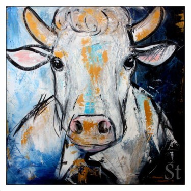 Painting titled "La vache dorée" by Gribouill'Art, Original Artwork, Acrylic