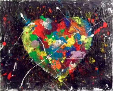 Painting titled "Coeur Couleurs" by Gribouill'Art, Original Artwork