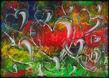 Peinture intitulée "Coeurs 05-03-15" par Gribouill'Art, Œuvre d'art originale, Acrylique