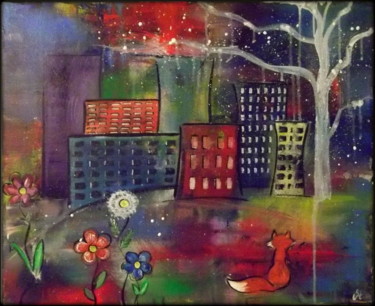 Painting titled "City" by Gribouill'Art, Original Artwork, Acrylic