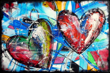 Painting titled "Two Hearts" by Gribouill'Art, Original Artwork, Acrylic