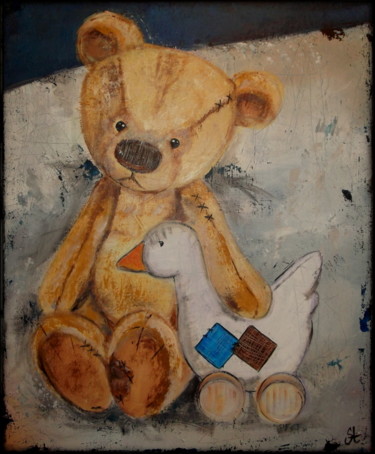 Peinture intitulée "Doudou & Ducky" par Gribouill'Art, Œuvre d'art originale, Acrylique