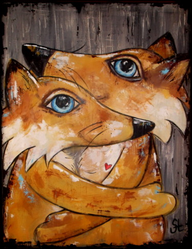 Peinture intitulée "Fox Of Love" par Gribouill'Art, Œuvre d'art originale, Acrylique