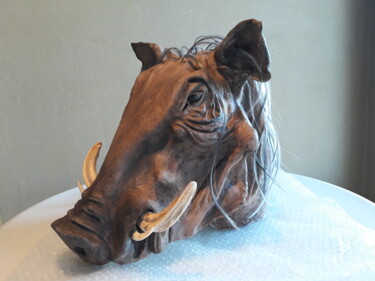 Skulptur mit dem Titel "wrattenzwijn" von Grietje Leyn (art-gl webnode), Original-Kunstwerk, Keramik